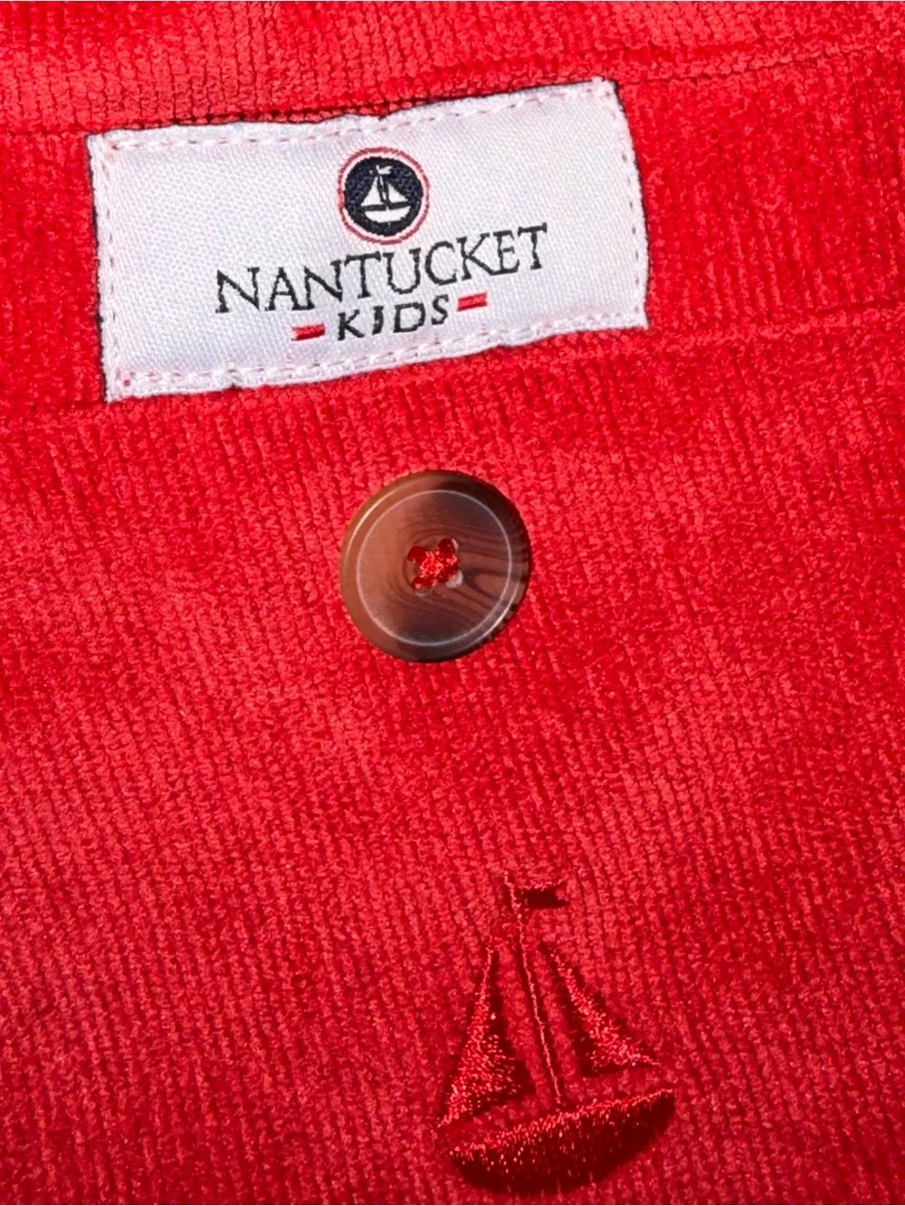 Nantucket Kids red corduroy pants elastic back waist sailboat applique sz4T NWOT